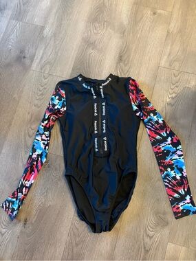 Reebok Black Long-Sleeve Women’s Swimsuit with Multicolor Sleeves